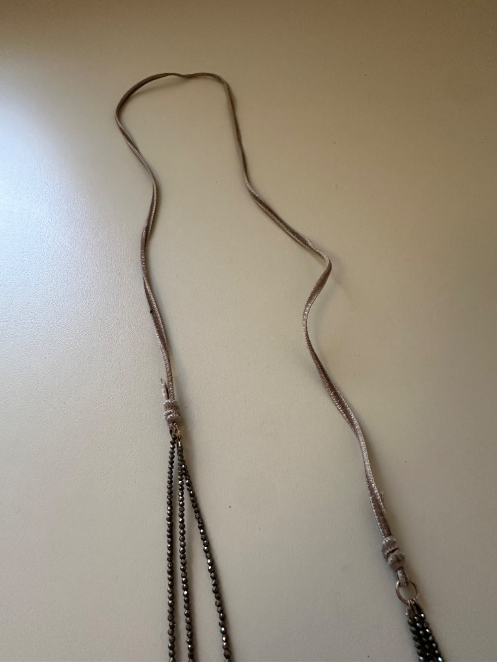 Metallic Triple Strap Beaded Necklace with Suede - Picture 2 of 4